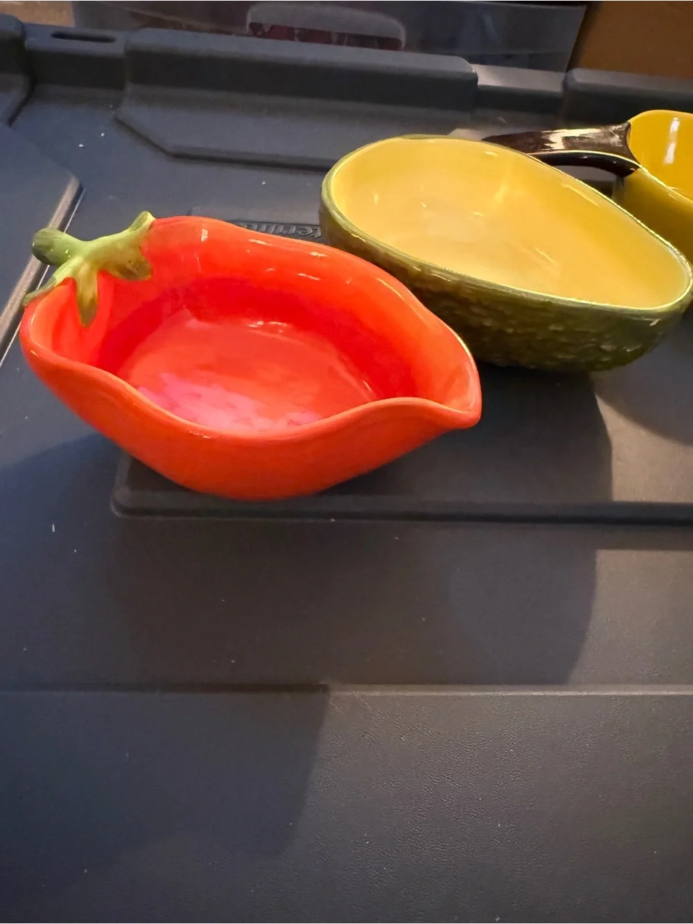 Pier 1 Bright Mexican Shaped Ceramic Snack Trio in Yellow, Green, Red